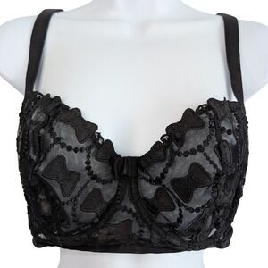 Viktor and Rolf 32F Black Mesh Lace Bra Bow Pattern Adjustable